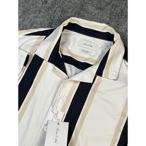 Porter & Ash Striped Button Down Short Sleeve Kinetic Stretch bowling Shirt